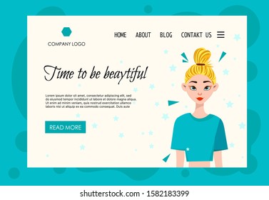 Homepage template for beauty salons, cosmetics stores. Cartoon style. Vector illustration