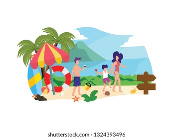 homepage template hero image landing page a family on holiday vacation have fun in the beach with beach scene flat style illustration vector 