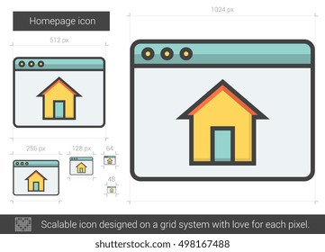 Icono de línea vectorial de la página principal aislado en fondo blanco. Icono de línea de página de inicio para infografía, sitio web o aplicación. Icono escalable diseñado en un sistema de cuadrícula.
