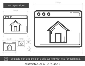 Icono de línea vectorial de la página principal aislado en fondo blanco. Icono de línea de página de inicio para infografía, sitio web o aplicación. Icono escalable diseñado en un sistema de cuadrícula.