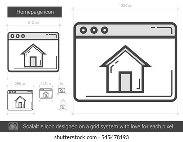 Icono de línea vectorial de la página principal aislado en fondo blanco. Icono de línea de página de inicio para infografía, sitio web o aplicación. Icono escalable diseñado en un sistema de cuadrícula.