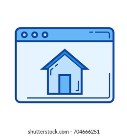 Icono de línea vectorial de la página principal aislado en fondo blanco. Icono de línea de página de inicio para infografía, sitio web o aplicación. Icono azul diseñado en un sistema de cuadrícula.