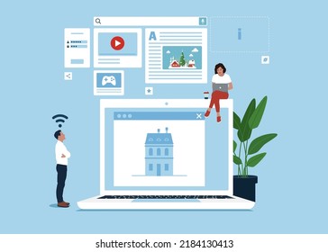 Homepage - web page design on laptop. People working on website homepage development, optimization, setup.