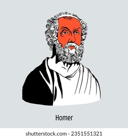 Homer is a Greek poet who is considered the author of The Iliad and The Odyssey. Homer is considered one of the most revered and influential authors in history. Hand drawn vector illustration