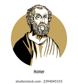 Homer is the legendary ancient Greek poet-storyteller, creator of epic poems. Hand drawn vector illustration