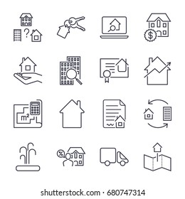 Home/Rent/Mortgage Icons Set. Real estate, building, house, construction, contract icon & sign concept vector set for infographics, website on white background. Icon set with editable stroke