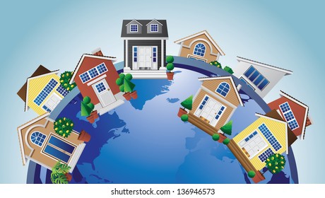 Homes around the world. Portions of this image provided by NASA. EPS 10 vector, grouped for easy editing. No open shapes or paths.