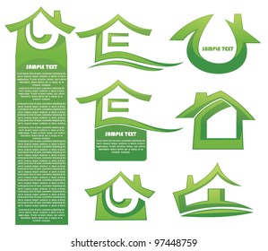 homes and cottages, vector collection of symbols, stickers and icons