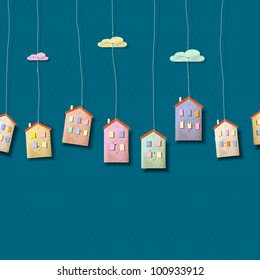 Homes made from paper on blue. Creative vector eps10