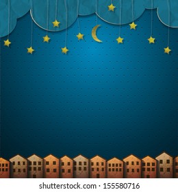 Homes and moon with stars from paper. Creative vector eps 10 