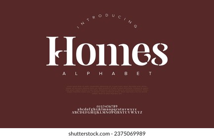Homes premium luxury elegant alphabet letters and numbers. Elegant wedding typography classic serif font decorative vintage retro. Creative vector illustration