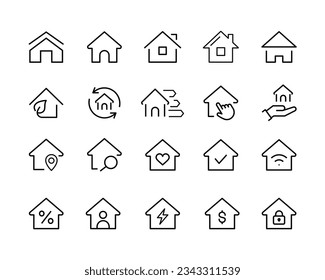 los iconos de la línea delgada del hogar. hogar inteligente, contacto y soporte, conjunto de iconos de la línea de la casa, trazo editable aislado en blanco, ilustración lineal del contorno del vector, estilo de diseño del logotipo del símbolo