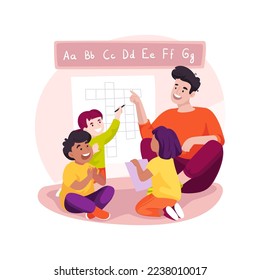 Homeschool co-op isolated cartoon vector illustration. Homeschool parents, co-op activity, community microschool, one adult with small group of children, alternative teaching vector cartoon.