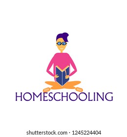 Homeschooling, boy studying with a book vector illustration