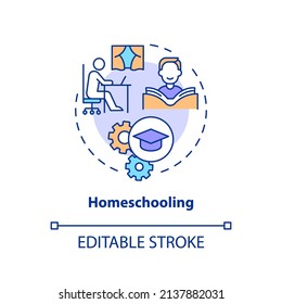 Homeschooling concept icon. Remote education. Lifelong learning contexts abstract idea thin line illustration. Isolated outline drawing. Editable stroke. Arial, Myriad Pro-Bold fonts used