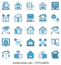 Homeschooling creative vector icons. Online Tuition and Home Education blue concept signs