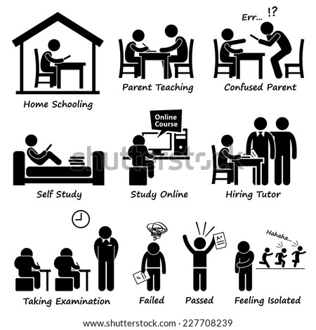Homeschooling Home School Education Stick Figure Pictogram Icons
