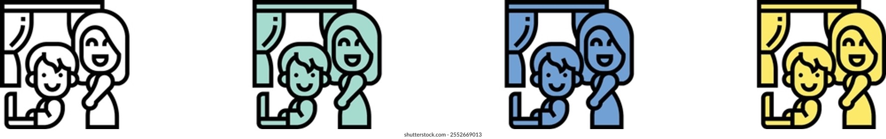 homeschooling icon. Outline, Green, Blue and Yellow Style Design Isolated On White Background