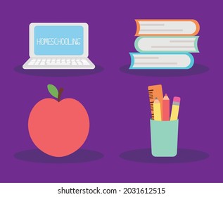 homeschooling icon set on purple background