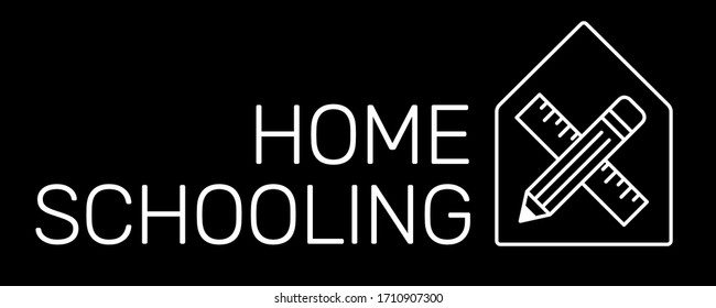 Homeschooling Icon Type. Study and learn at home. Home schooling and quarantine precaution to stay safe from Coronavirus COVID-19 Virus. Drawing illustration. Corona Hausarbeit.