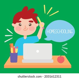 ilustración de la escolarización en el hogar con niños que estudian e informan