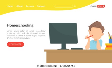 Homeschooling Landing Page Template, Education Online at Home Web Banner, Website, Homepage Vector Illustration