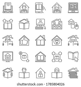 Homeschooling outline icons set. Vector Home Education and Studying at Home Online concept symbols