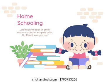 homeschooling student kid reading education learning conceptual vector