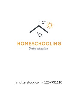 Homeschooling  vector logo, symbol in thin line style. Education online  and home office conceptual sign