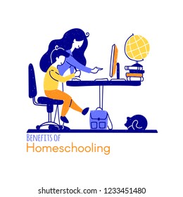 Homeschooling is a way to get an education, which involves the study of general subjects outside of school. The child is studying at home with his mother or teacher