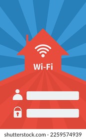 Home-shaped WiFi Password Symbol Sign, Vector Illustration wifi Password card, wifi card for Home and Rental, network sharing, password sharing, guest wifi password card