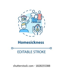 Homesickness Concept Icon. Anxiety From Separation. Depression From Long Distance. College Life Idea Thin Line Illustration. Vector Isolated Outline RGB Color Drawing. Editable Stroke