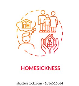 Homesickness Red Gradient Concept Icon. Anxiety From Family Separation. Depression From Long Distance. College Life Idea Thin Line Illustration. Vector Isolated Outline RGB Color Drawing