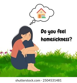 Homesickness RGB color icon. Thinking of home. Thought and dream of family. Sentimental attachment. Homesick student. Feeling of loneliness. Freshman mental health. Isolated vector illustration