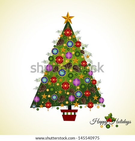 Homespun Asymmetrical  hand decorated Pine Christmas  tree