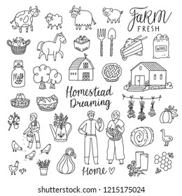 Homestead dreaming outline vector illustrations set