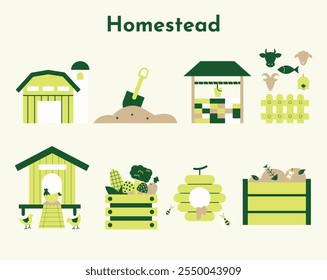 Homestead organic eco-farming and plantation icon illustration. Home agriculture icon. Illustration of farm element.