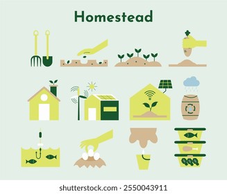 Homestead organic eco-farming and plantation icon illustration. Home agriculture icon. Illustration of farm element.