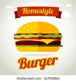 Homestyle burger banner concept. Vector