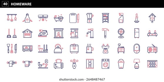 Homeware and Household Appliance Icons - Kitchen, Bathroom, Living, and Home Decor Symbols