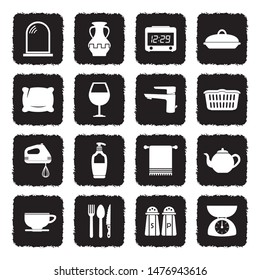 Homeware Icons. Grunge Black Flat Design. Vector Illustration.