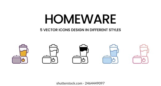 Homeware-Symbole in verschiedenen Stil eingestellt Vektorgrafik Stock Illustration