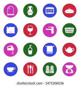 Homeware Icons. White Flat Design In Circle. Vector Illustration.