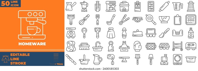 Homeware Line Editable Icons set. Vector illustration in modern thin line style of homeware icons: kitchen, home, interior, etc