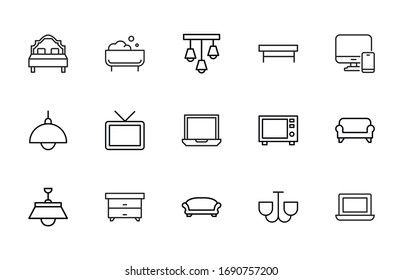 homeware line icons set. Stroke vector elements for trendy design. Simple pictograms for mobile concept and web apps. Vector line icons isolated on a white background. 