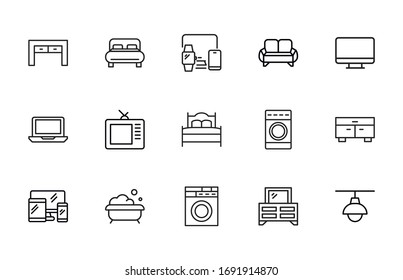 homeware line icons set. Stroke vector elements for trendy design. Simple pictograms for mobile concept and web apps. Vector line icons isolated on a white background. 