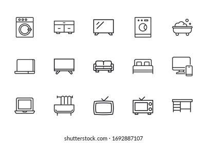 homeware line icons set. Stroke vector elements for trendy design. Simple pictograms for mobile concept and web apps. Vector line icons isolated on a white background. 