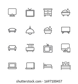 homeware line icons set. Stroke vector elements for trendy design. Simple pictograms for mobile concept and web apps. Vector line icons isolated on a white background. 