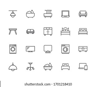 homeware line icons set. Stroke vector elements for trendy design. Simple pictograms for mobile concept and web apps. Vector line icons isolated on a white background. 