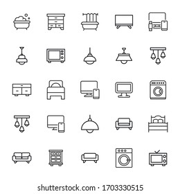 homeware line icons set. Stroke vector elements for trendy design. Simple pictograms for mobile concept and web apps. Vector line icons isolated on a white background. 